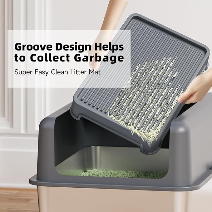 Cat Ramp for Litter Box Elevated Litter Ramp for Cat Litter Boxes, Washable Easy Cleaning Litter Mat with Filter Function Steps Suitable for Small & Elderly Cats(14"x10"x2.5")