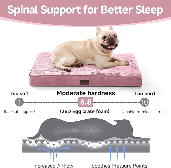 OhGeni Orthopedic Waterproof & Machine Washable Dog Bed for Small Medium Pets, Suitable for Crates, Cat Mat with 25D Egg Crate Foam, Removable Cover, 30 Inches(Pink)