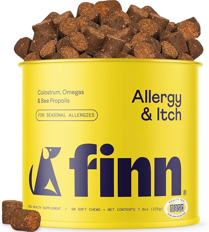 Finn Allergy & Itch for Dogs | Daily Support for Itchy Skin, Immune Health & Seasonal Allergies from Colostrum, Bee Propolis + Probiotics | 90 Soft Chews