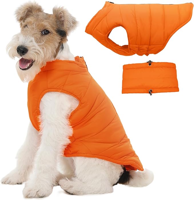 Dog Coats for Small Dogs, Warm Dog Puffer Vest for Winter Waterproof, Lightweight Down Pet Coats with Zipper & Neck Wrap, Warm Jacket for Dachshund, West Highland White Terrier, Orange S