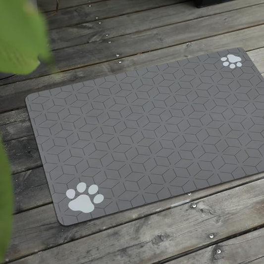 Le courant Cat & Dog Feeding Mat for Bowl,Pet Eating mat,Absorbent-Non-Slip.Quick Dry Dog Water Bowl Dispenser Mat,Backing Pet Placemat for Messy Drinkers,Grey.Dog Paw-15.7x23.6 in