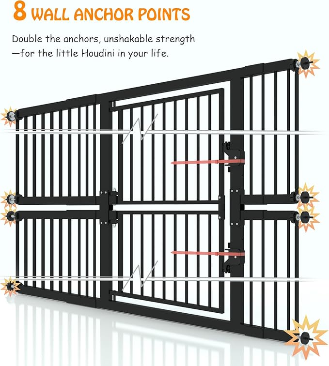 74.8" Extra Tall Cat Gate 27.9-47.2 Wide Pet gate for Doorway Pet Gate with Cat Doors NO Drilling Pressure Mount Kit for Cats and Dogs Indoor Doorways liveing Room Bedroom-Black