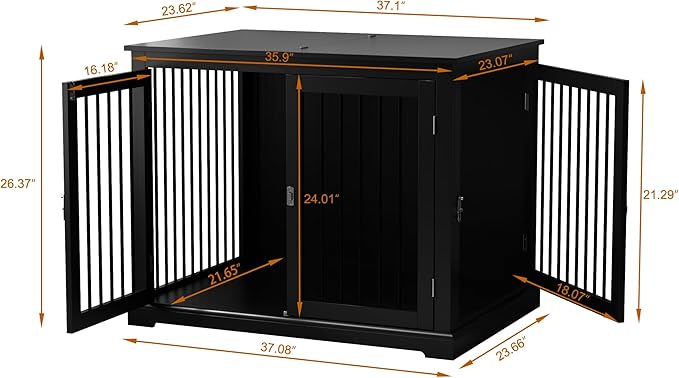 Furniture Style Dog Crate with Cushion, Dog Kennel Medium, Pet Crates, Dog Cage for Small and Medium Dogs, Decorative Dog Kennel with Flip-top Plate, Chew-Proof Metal Bars, Black