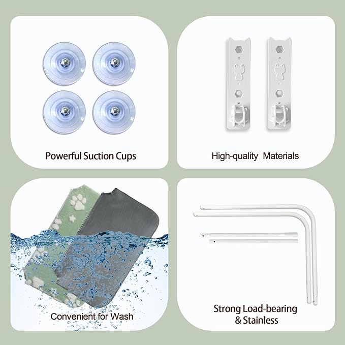 Cat Window Perch, Foldable Cat Window Hammock with Cute 3D Textured Flower Cover, Breathable Mesh Cover and Strong Suction Cups, Cordless Window Seat Bed for Indoor Cats (Green, Medium)