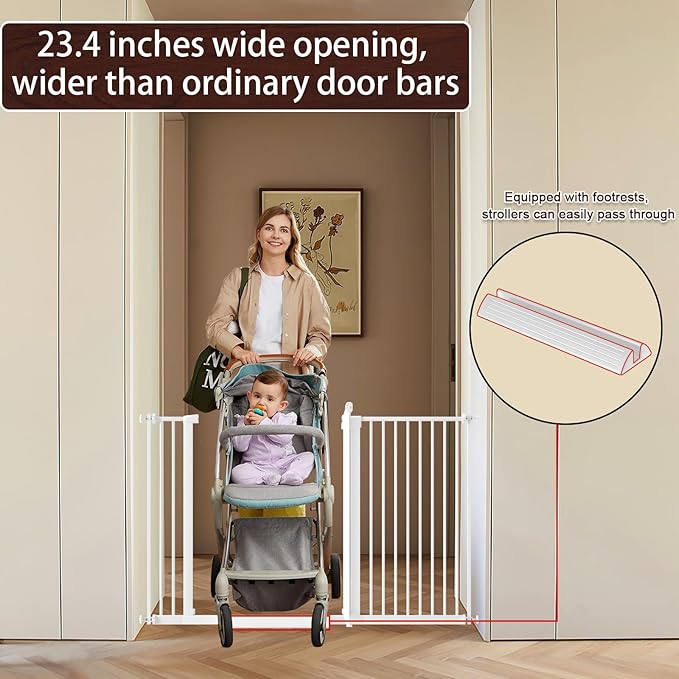 DEARBB Extra Wide Baby Gate Ultra Narrow Spacing 30.11-77.36" Pressure Mounted Double Lock Swing Auto Close Walk Through Metal Safety Pet Gate for Stairs and House Doorway Kitchen