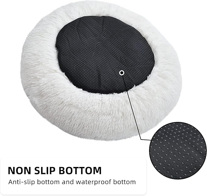 Cat Beds for Indoor Cats - Cat Bed Washable 20/24 inches, Dog Beds for Small Medium Dogs, Anti Anxiety Round Fluffy Plush Faux Fur Pet Bed, Thick Bottom