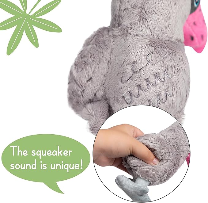 Hollypet Squeaky Plush Stuffed Durable Dog Toys, Cute Puppy Chew Toys for Small, Medium and Large Breed Dogs, Shoebill, Light Gray