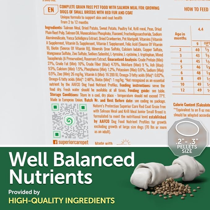 Nature's Protection Grain Free Dry Puppy Food for Small Breed - High Protein & Tear Stain Formula - Small Dog Food Kibble for Red Fur Puppies (Superior Care - Salmon, 3.3 lb)