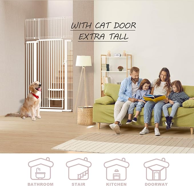 71" Extra Tall Cat Gate 29.5-40.6 Wide Pet gate for Doorway Pet Gate with Cat Doors NO Drilling Pressure Mount Kit for Cats and Dogs Indoor Doorways liveing Room Bedroom-White