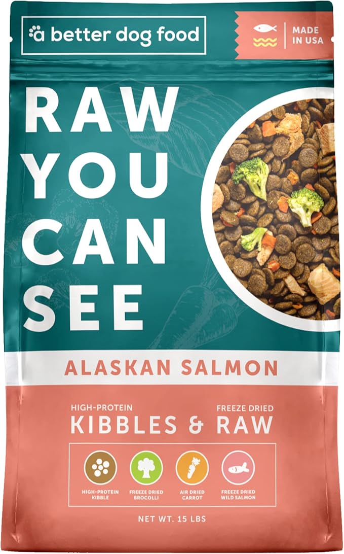 A Better Dog Food | Salmon Dry Dog Food | Raw You Can See | High Protein Kibble + Freeze Dried Raw Dog Food