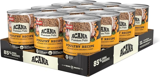 ACANA Premium Pate in Bone Broth Grain-free Wet Dog Food Poultry Recipe 12.8oz Cans (12 Count)