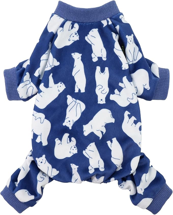 Fitwarm Polar Bear Dog Pajamas, Dog Clothes for Small Dogs Girl Boy, Pet Onesie with Feet, Cat Outfit, Lightweight Velvet, Royal Blue, White, XXL