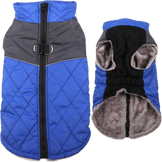 Warm Fleece Dog Coats for Small Dogs,D-Rings Waterproof Puppy Jacket for Cold Winter,Blue XS