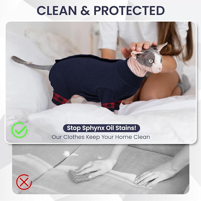 Sphynx Hairless Cats Sweater Shirt Kitten Soft Pullover Cute Cat Pajamas Jumpsuit Cotton Apparel Pet Winter Turtleneck for Cats DarkBlue L