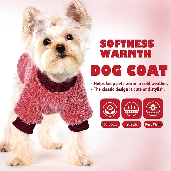 Fleece Dog Sweater Soft Fuzzy Warm Clothes for Small Dogs Girl Boy Soft Winter Coat Flannel Puppy Jacket Pet Clothes Outfit Sweater for Chihuahua, Bulldog, Dachshund(M, Red)