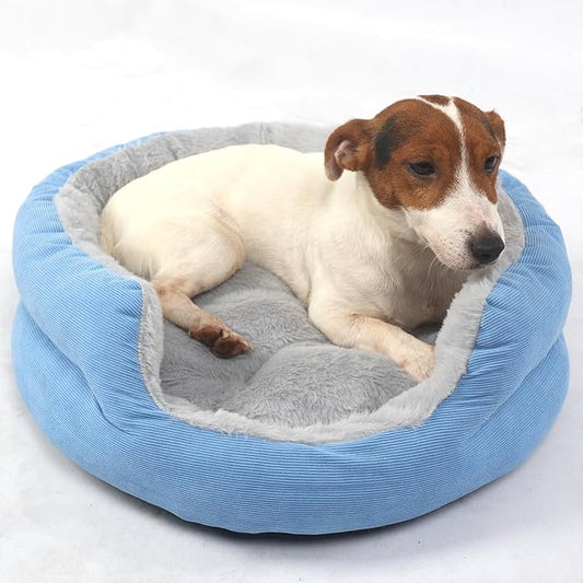 Dog Bed for Small Dogs Round Bed,Kitty Cat Beds for Indoor Cats Washable Cushion Beds Pet Sleeping Kitten Beds Extra Cozy Dog Cuddler Bed for Anxiety Puppy Calming Bed Resistant Bottom,Blue,19 inch