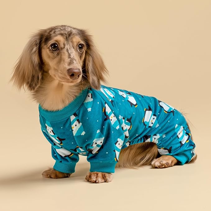 Fitwarm Cute Penguin Dog Pajamas, Dog Winter Clothes for Small Dogs Girl Boy, Cozy Dog Onesie, Soft Pet Jammies, Doggy Apparel, Teal Blue, Large