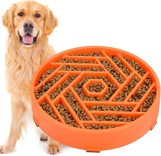 TOBYTO Slow Feeder Dog Bowls Large Medium Breed,Anti-Choking Slow Eating Dog Food Bowl,Non Slip Pet Slower Food Feeding Bowls Large Puzzle Slow Feeder Bloat Stop Maze Dog Dishes,Orange