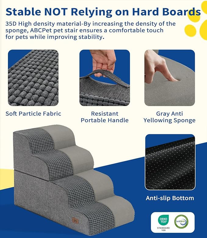 Dog Step for Bed, Dog Stair 4-Step 35D Pet Stair 19.7" H for High Bed or Sofa Non-Slip Balanced Pet Step Indoor, Grey