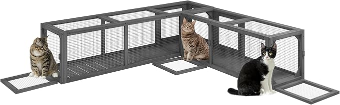PawHut Cat Tunnel Outdoor, Wooden Cat Tube with Combinable Design, 8 Doors, 98" Cat Toys for Kitty, Puppy, Pet, House, Window, Cage, Dark Gray