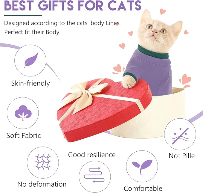 Sticky Cat Clothes Stretchy, Sphynx Hairless Sweater & Pajamas for Cats only, Soft Cat Onesie for Cats After Surgery Female Male & Hair Loss Prevention, Purple XL