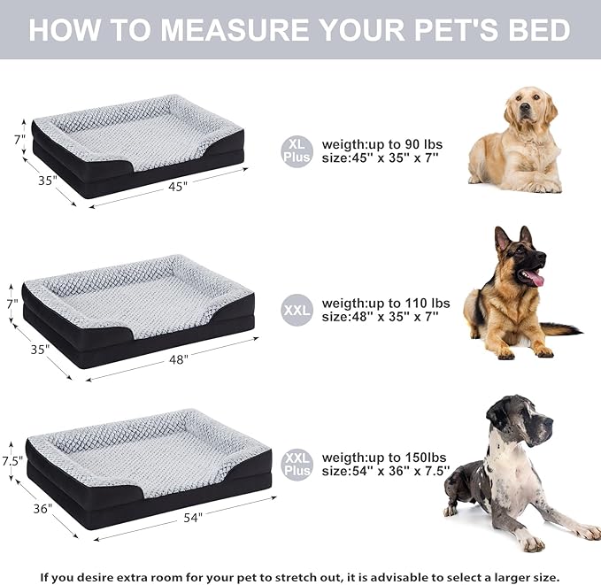Orthopedic Dog Bed for Extra Large Dogs, Egg Crate Foam Bed for Extra Large Dogs, Equipped with Removable Waterproof Pillow Cover and Anti-Slip Bottom, Pet Bed
