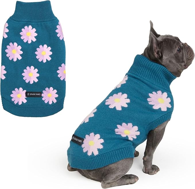 Spark Paws Knit Dog Sweater – Ultra Soft Warm Winter Dog Sweater for Small, Medium & Large Dogs – Stretch Fit Pet Sweater for French Bulldog, Pitbull, Girl & Boy Dogs Jacket, (Flower,XL)