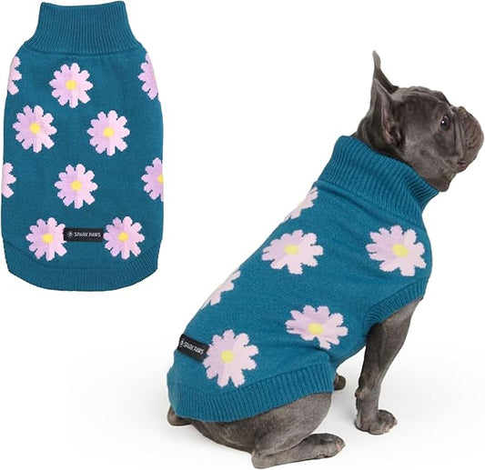 Spark Paws Knit Dog Sweater – Ultra Soft Warm Winter Dog Sweater for Small, Medium & Large Dogs – Stretch Fit Pet Sweater for French Bulldog, Pitbull, Girl & Boy Dogs Jacket, (Flower,XL)