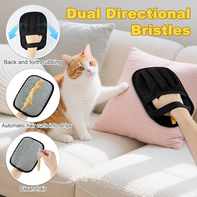 2025 Upgraded Five-Finger Pet Hair Remover Electrostatic Gloves, Pet Hair Removal Glove for Dog Cat Grooming, Durable Dogs Cats Hair Removal Tool for Furniture Car Couch Carpet Clothes, 2 PCS
