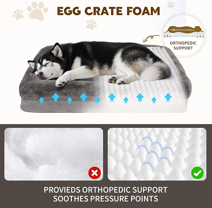 Dog Bed Medium to Large Dogs - Waterproof Couch with Removable Washable Cover and Egg Crate Foam Comfort Cage Beds Zipper Non-Slip Bottom Pad Bite-Proof