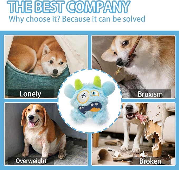 Squeaky Plush Pet Toy Ball, Dental Care, Skin-Friendly and Soft and Relieve Stress, Little Monster Plush Ball Toy Suitable for All Breeds (Sky Blue,Small)