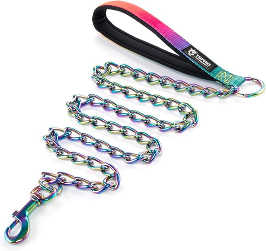 TSPRO Dazzling Chew Proof Leash - 3.9 FT Stainless Steel Metal Training Leash with Soft Handle for Medium Large Dog (4MM, Sparkly)