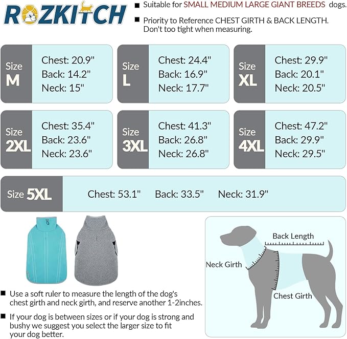 ROZKITCH Reversible Dog Coat Super Warm Fleece Sherpa Sweater with Embroidery, Adjustable Double-Sided Plush Sweatshirt for Small Mdium Large Giant Breeds Bluegreen 4XL