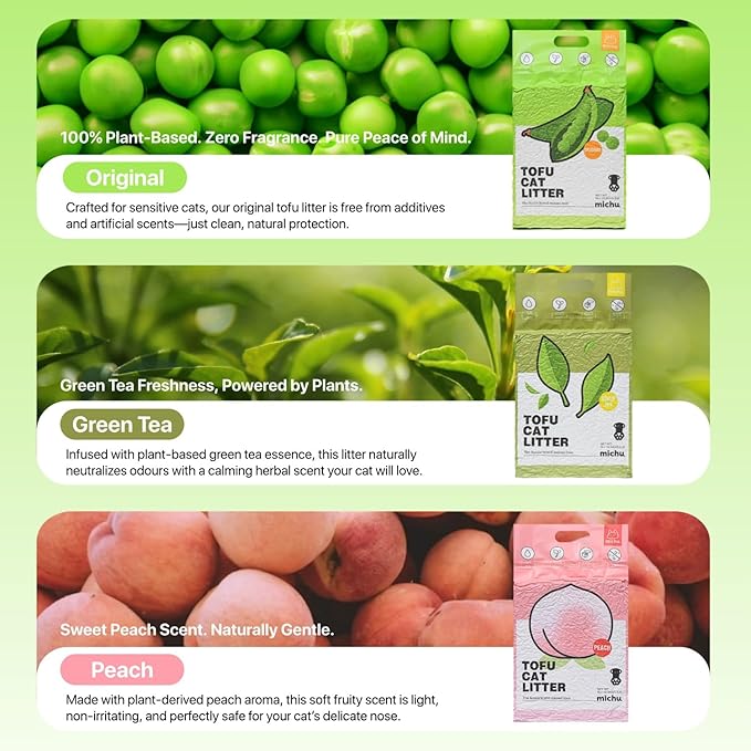 Michu Tofu Cat Litter Natural Clumping Tofu Cat Litter, Fast Clumping and Easily Scoop-able 5.5lb/88oz 5 Scents - Original + Ocean Fresh, 2 Pack