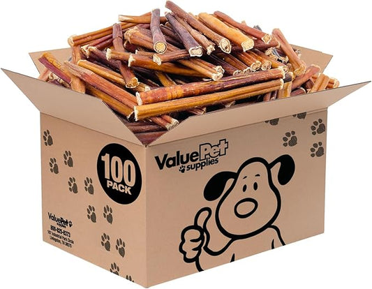 ValueBull Bully Sticks for Small Dogs, Thin 6 Inch, 100 Count Bulk Pack - All Natural, Grass Fed, Single Ingredient, Long Lasting Dog Treats