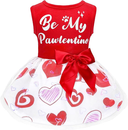 Dog Valentines Day Clothes Be My Pawlentine Dog Valentines Outfit Red Tulle Dog Dress with Bowknot for Small Medium Large Dogs Cat Girl