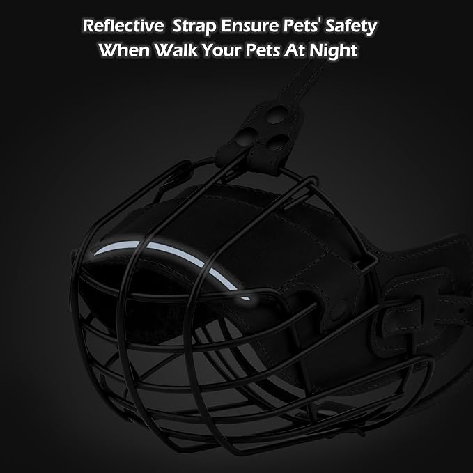 OOPSDOGGY Metal Pitbull Dog Muzzle Reflective Leather Mask Secure Wire Basket Muzzle for Large Sized Dogs Amstaff Soft Cage Muzzle to Prevent Biting Chewing with Adjustable Straps (Camel, Pitbull)