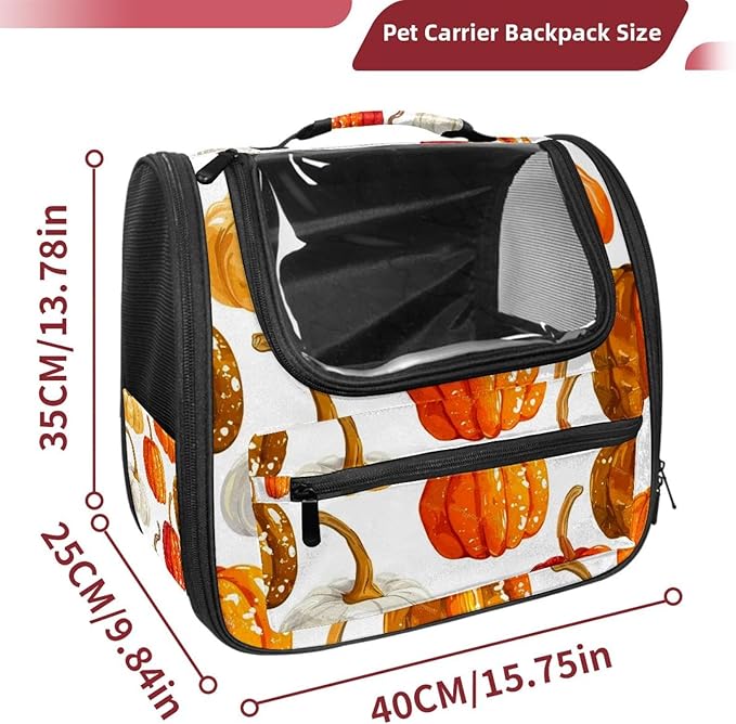 Bright Pumpkins on White Background 3 Cat Backpack Carrier, Large Pet Backpack for Medium Small Dog Cat Puppy Kitty Bunny