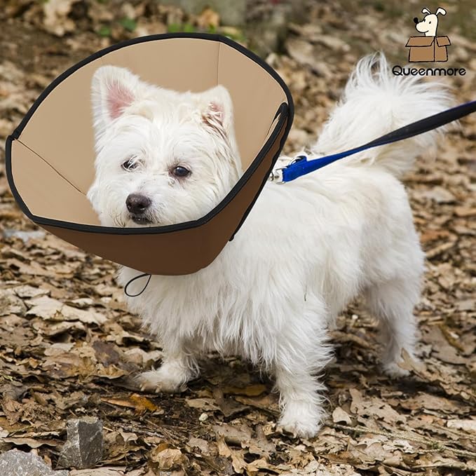 Queenmore Dog Cones for Large Dogs, Soft Dog Cone for Large Breeds, Cone for Dogs After Surgery, Adjustable Elizabethan Collar for Pet to Prevent Licking Wounds, Brown L