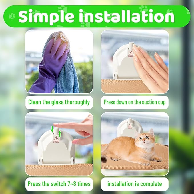 Cat Window Perch for RV & Balcony,Single Suction Cup High Suction Foldable Metal Frame Robust Breathable Lounger Hammock Seat Resting Bed Holds Large Cats Kittens Indoor