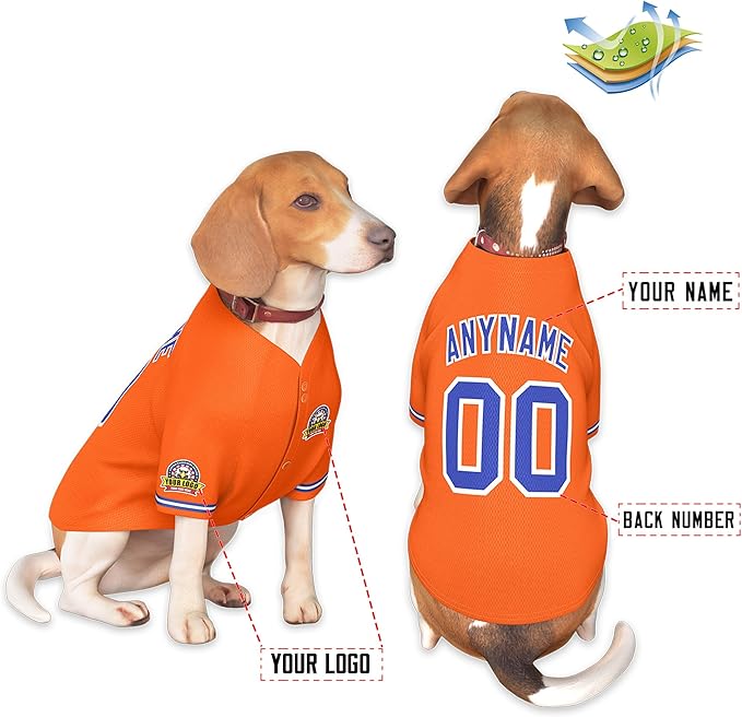 Custom Dog Baseball Jersey with Name Number Logo for Small Pet Dogs-Personalized Dog Shirts