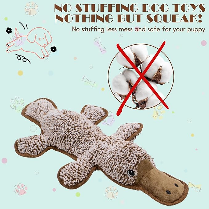 No Stuffing Dog Squeak Toys- Chew Toys for Small Medium Large Breed- Durable Puppy Teething Interactive to Keep Them Busy- Best Birthday Gift(Platypus)