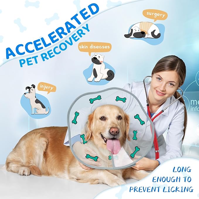 Dog Cone After Surgery - Soft, Comfortable, Adjustable Recovery Collar for Large, Medium, Small Dogs - Stop Licking with Soft Protect Edge (Bone, S)