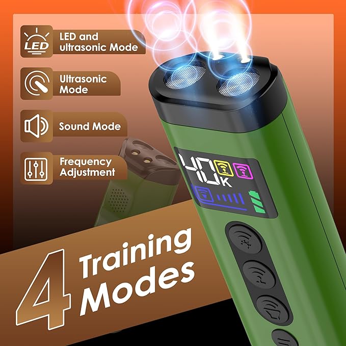 Dog Bark Deterrent Device – 65FT Range Anti Barking Device for Dogs, Stops Neighbor’s Dog Barking with 3 Ultrasonic Frequencies (25/30/40kHz) & 5 Sound Modes, for Indoor & Outdoor Training