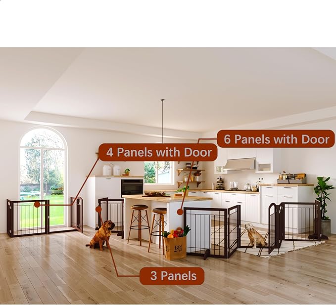 JSB 72-inch Extra Wide 28-inch Tall Dog gate, Freestanding Pet Gate for Halls, Stairs & Home, Pet Puppy Safety Dog Fence with 2PCS Support Feet (Espresso)