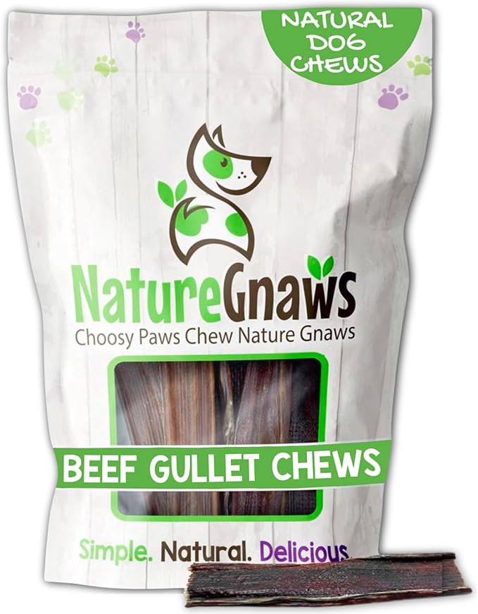 Nature Gnaws Beef Gullet Chews for Small Dogs 4-5" (10 Count) - Natural Beef Jerky Stick Dog Chew Treats - Rawhide Free