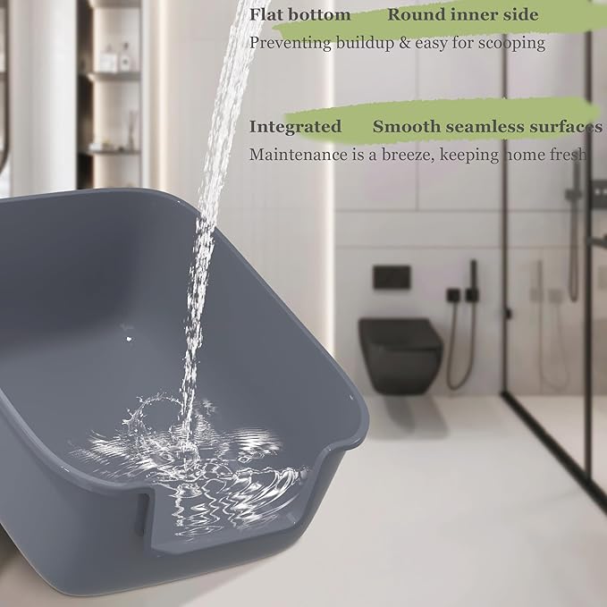 Vealind Large Cat Litter Box High Sided and Side Entry Cat Litter Pan 50 x 40 x 22 CM, Anti-Splashing Deep Tall Cat Boxes for Indoor Cats Basics Kitty Litter Box (Grey)