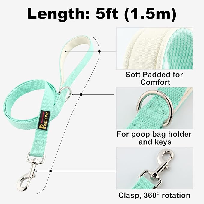 Plutus Pet Cotton Dog Harness and Leash Set, Reflective and Soft Padded, Quick Fit Vest Harness, for Small, Medium and Large Dogs, Light Cyan, S