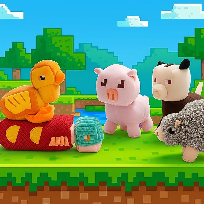 Funny Pixel Style Squeaky Dog Toys, 5 Packs Crinkle Plush Stuffed Dog Chew Toy for Small Medium Large Breeds, Unique Puppy Teething Pet Supplies