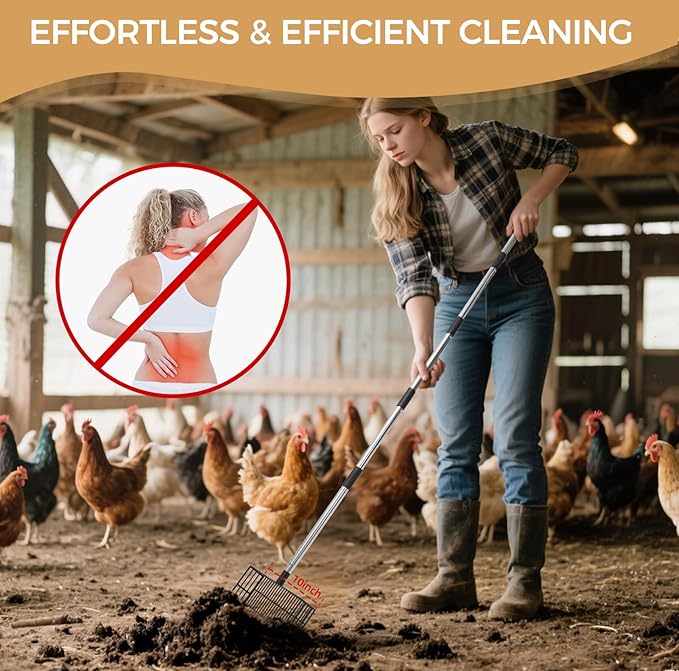 Cat Litter Scoop, Long Handle Detachable Metal Scooper with Deep Sifting Shovel,Heavy Duty Adjustable No Bending Back Pet Poop Shovel Chicken Poop Scooper (23-68 inch (Joinable Handle))